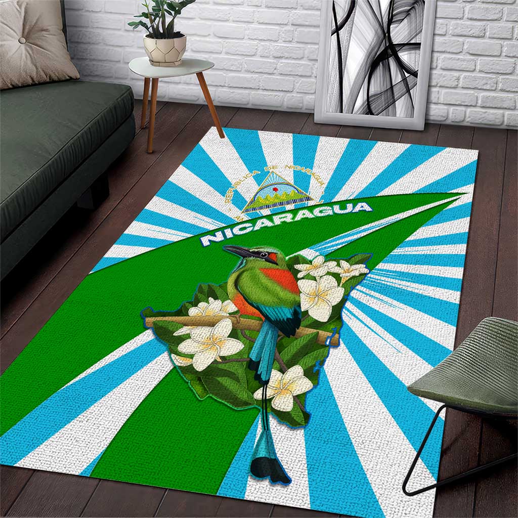 Nicaragua National Bird Area Rug with White Flor de Sacuanjoche and Blue Stripe Design - Wonder Print Shop