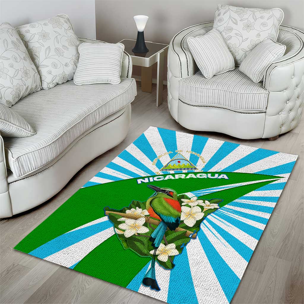Nicaragua National Bird Area Rug with White Flor de Sacuanjoche and Blue Stripe Design - Wonder Print Shop