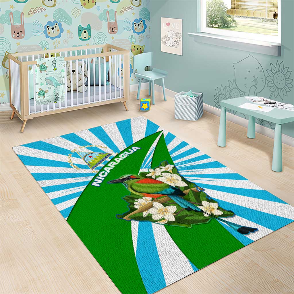 Nicaragua National Bird Area Rug with White Flor de Sacuanjoche and Blue Stripe Design - Wonder Print Shop