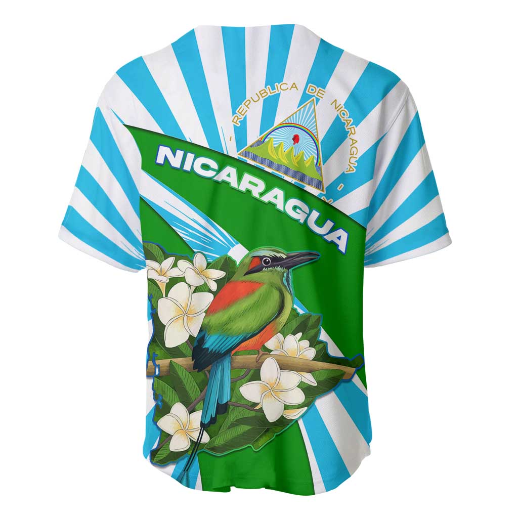 Nicaragua National Bird Baseball Jersey with White Flor de Sacuanjoche and Blue Stripe Design - Wonder Print Shop