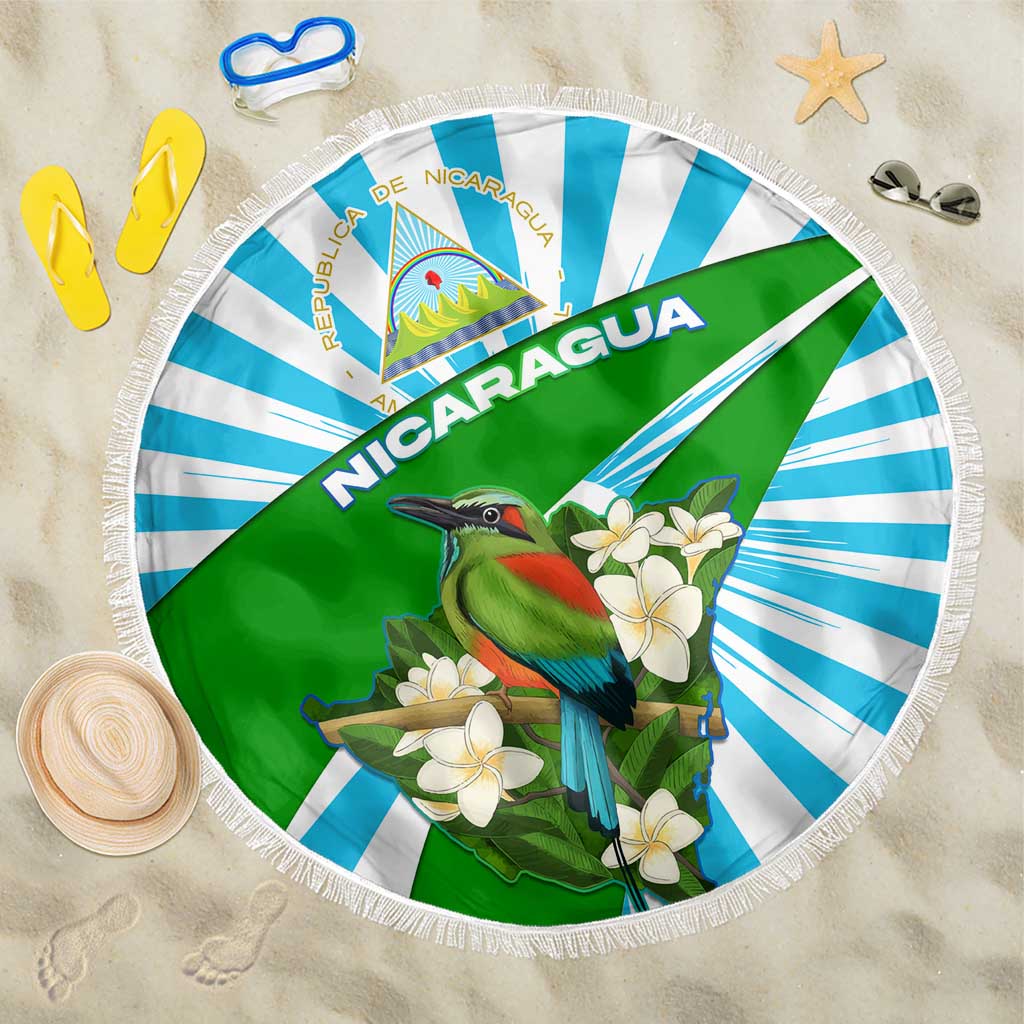 Nicaragua National Bird Beach Blanket with White Flor de Sacuanjoche and Blue Stripe Design - Wonder Print Shop