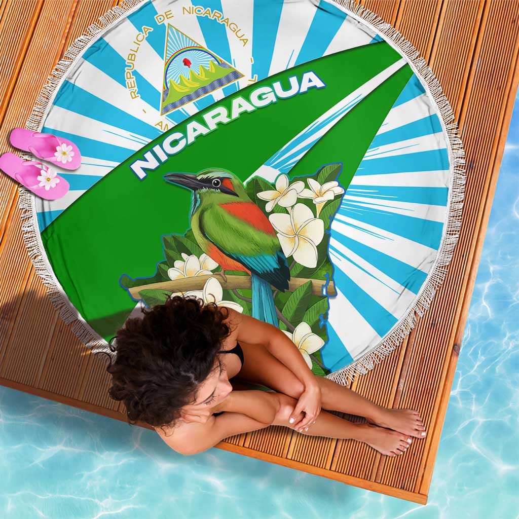 Nicaragua National Bird Beach Blanket with White Flor de Sacuanjoche and Blue Stripe Design - Wonder Print Shop