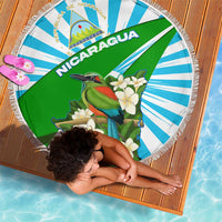 Nicaragua National Bird Beach Blanket with White Flor de Sacuanjoche and Blue Stripe Design - Wonder Print Shop