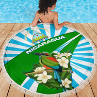 Nicaragua National Bird Beach Blanket with White Flor de Sacuanjoche and Blue Stripe Design - Wonder Print Shop