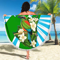 Nicaragua National Bird Beach Blanket with White Flor de Sacuanjoche and Blue Stripe Design - Wonder Print Shop