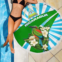 Nicaragua National Bird Beach Blanket with White Flor de Sacuanjoche and Blue Stripe Design - Wonder Print Shop