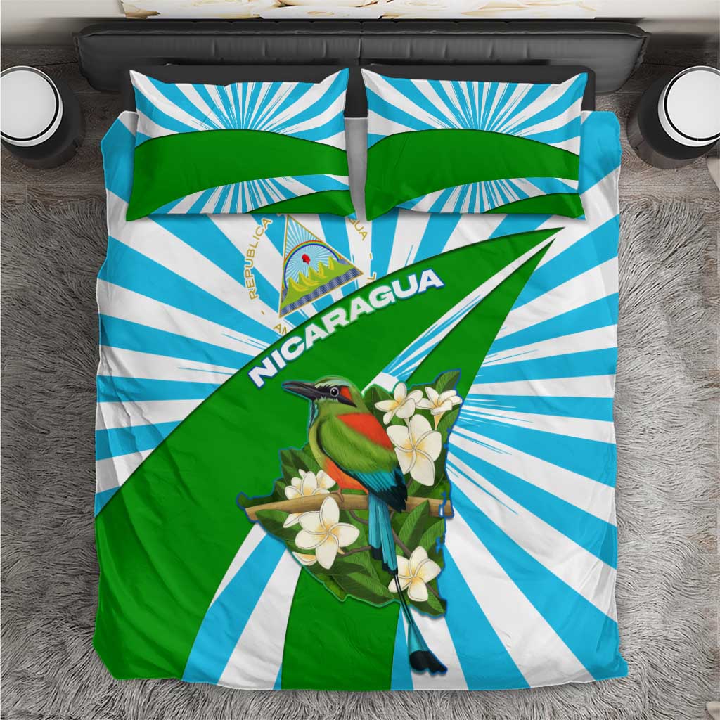 Nicaragua National Bird Bedding Set with White Flor de Sacuanjoche and Blue Stripe Design - Wonder Print Shop