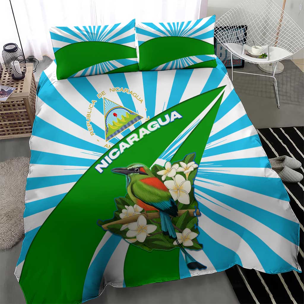 Nicaragua National Bird Bedding Set with White Flor de Sacuanjoche and Blue Stripe Design - Wonder Print Shop