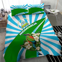 Nicaragua National Bird Bedding Set with White Flor de Sacuanjoche and Blue Stripe Design - Wonder Print Shop