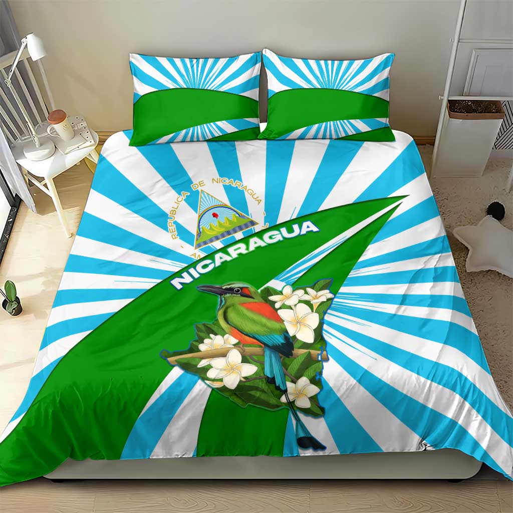 Nicaragua National Bird Bedding Set with White Flor de Sacuanjoche and Blue Stripe Design - Wonder Print Shop