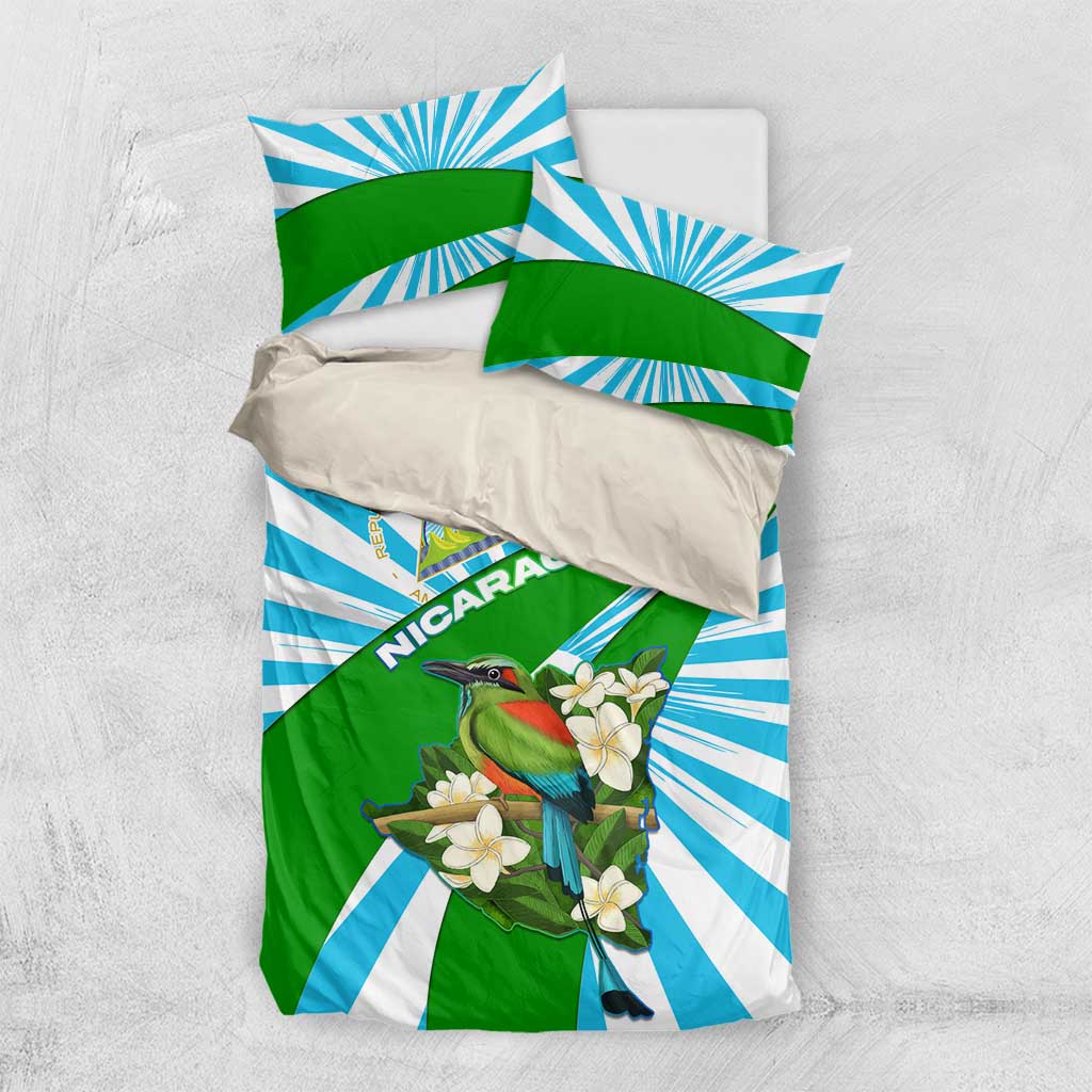 Nicaragua National Bird Bedding Set with White Flor de Sacuanjoche and Blue Stripe Design - Wonder Print Shop