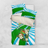 Nicaragua National Bird Bedding Set with White Flor de Sacuanjoche and Blue Stripe Design - Wonder Print Shop