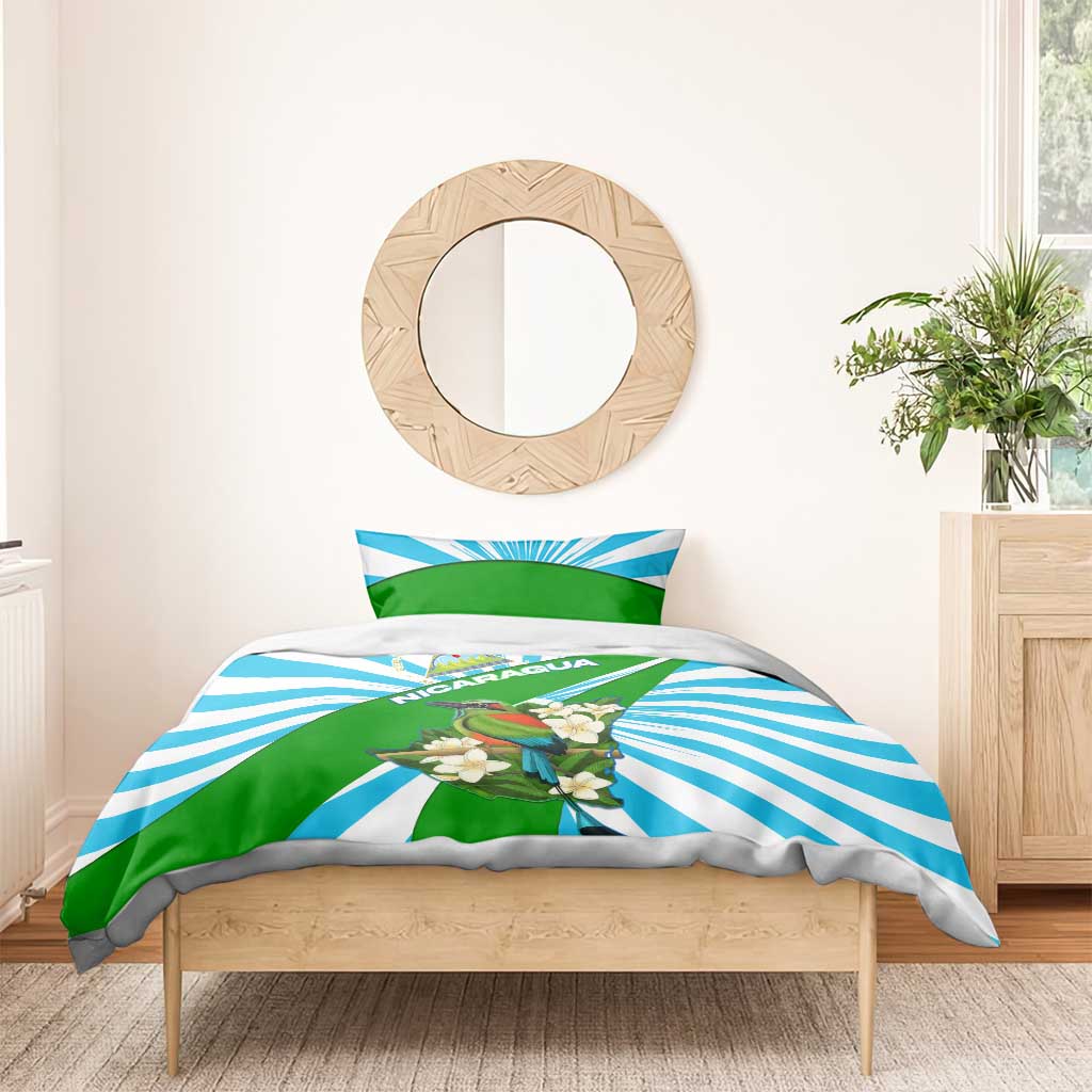 Nicaragua National Bird Bedding Set with White Flor de Sacuanjoche and Blue Stripe Design - Wonder Print Shop