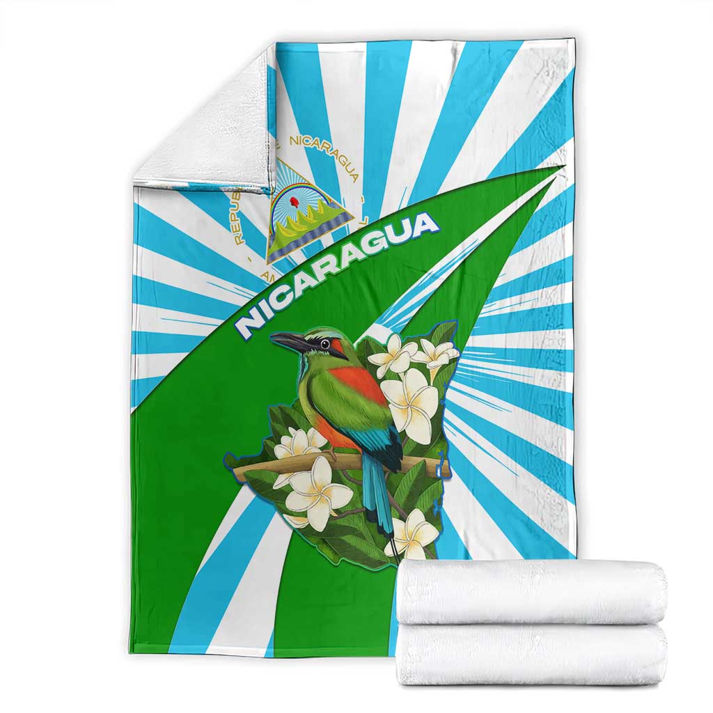 Nicaragua National Bird Blanket with White Flor de Sacuanjoche and Blue Stripe Design - Wonder Print Shop