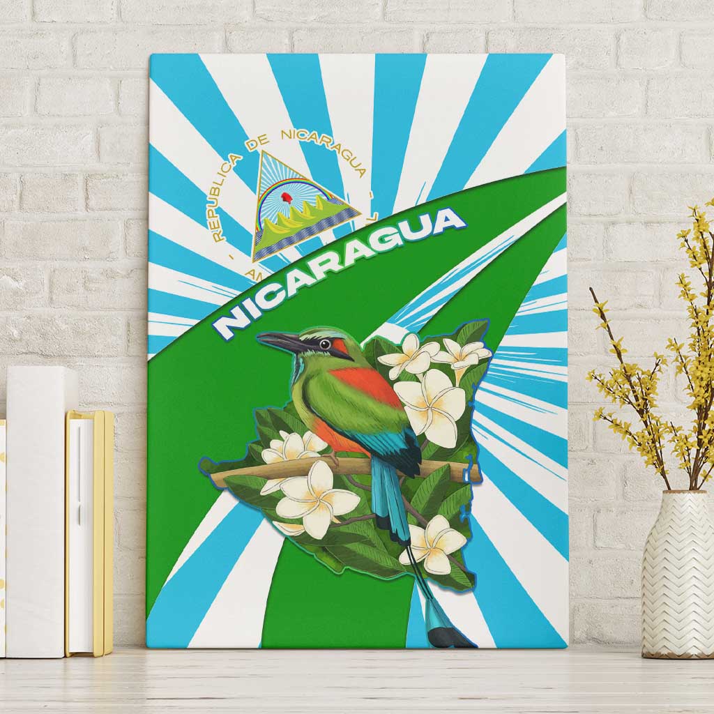 Nicaragua National Bird Canvas Wall Art with White Flor de Sacuanjoche and Blue Stripe Design - Wonder Print Shop
