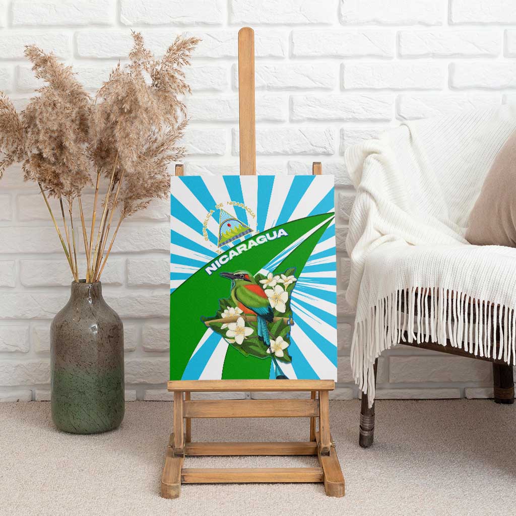 Nicaragua National Bird Canvas Wall Art with White Flor de Sacuanjoche and Blue Stripe Design - Wonder Print Shop