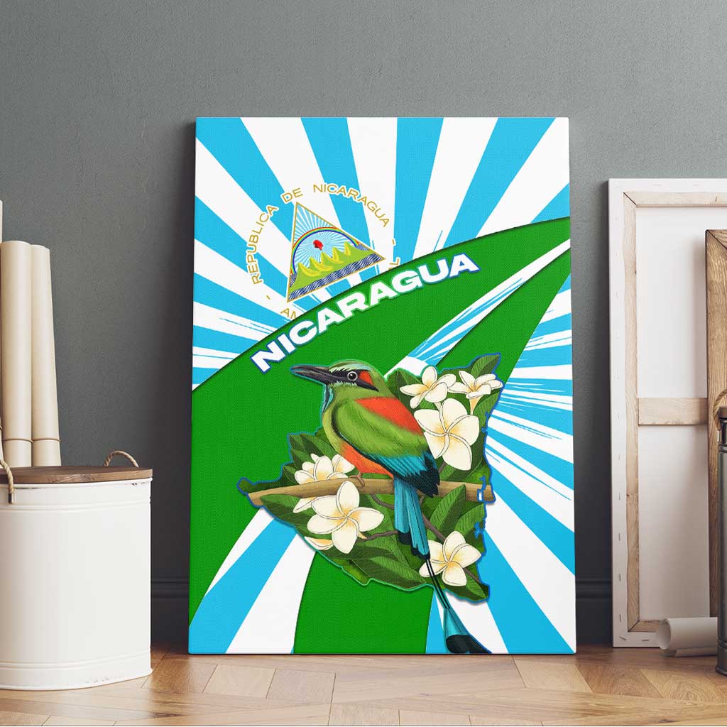 Nicaragua National Bird Canvas Wall Art with White Flor de Sacuanjoche and Blue Stripe Design - Wonder Print Shop