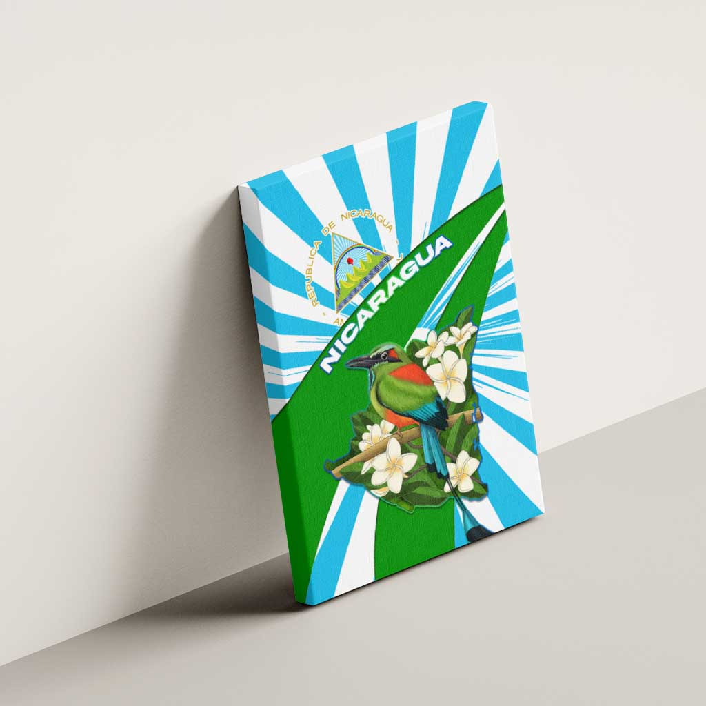 Nicaragua National Bird Canvas Wall Art with White Flor de Sacuanjoche and Blue Stripe Design - Wonder Print Shop
