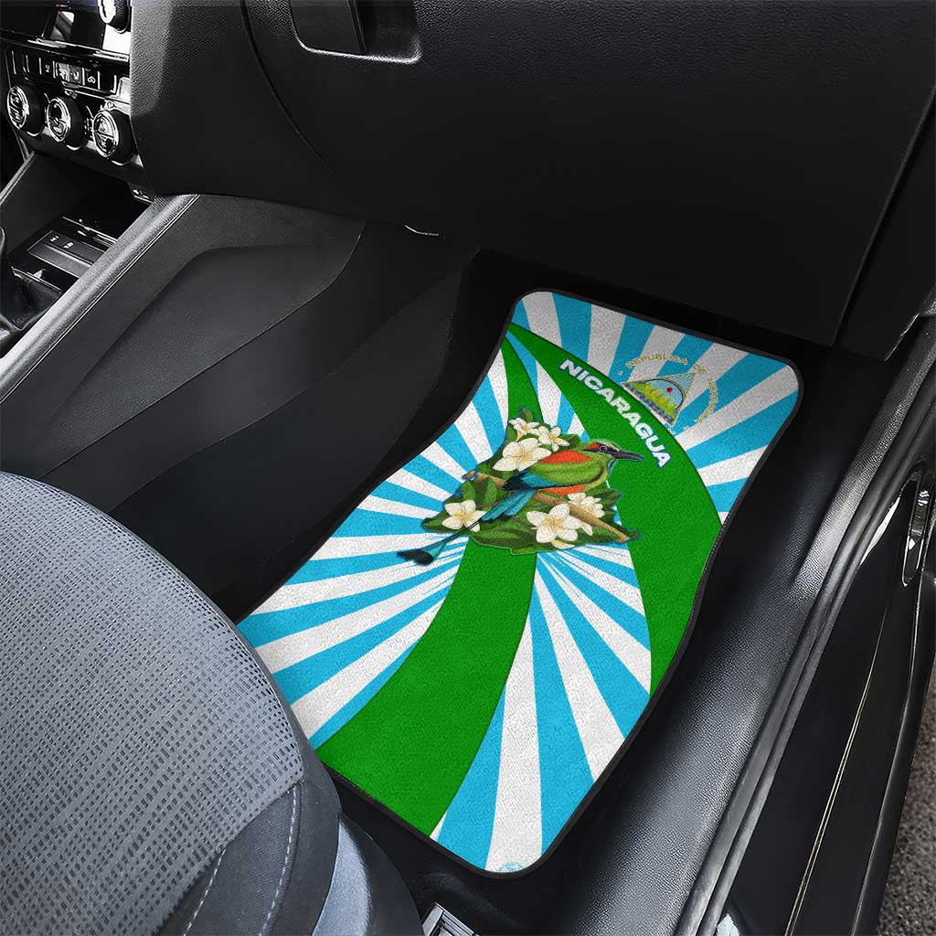 Nicaragua National Bird Car Mats with White Flor de Sacuanjoche and Blue Stripe Design - Wonder Print Shop