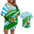 Nicaragua National Bird Couples Matching Off Shoulder Short Dress and Hawaiian Shirt with White Flor de Sacuanjoche and Blue Stripe Design - Wonder Print Shop