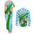 Nicaragua National Bird Couples Matching Tank Maxi Dress and Long Sleeve Button Shirt with White Flor de Sacuanjoche and Blue Stripe Design - Wonder Print Shop