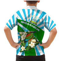 Nicaragua National Bird Family Matching Mermaid Dress and Hawaiian Shirt with White Flor de Sacuanjoche and Blue Stripe Design - Wonder Print Shop
