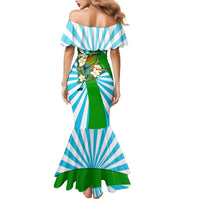Nicaragua National Bird Family Matching Mermaid Dress and Hawaiian Shirt with White Flor de Sacuanjoche and Blue Stripe Design - Wonder Print Shop