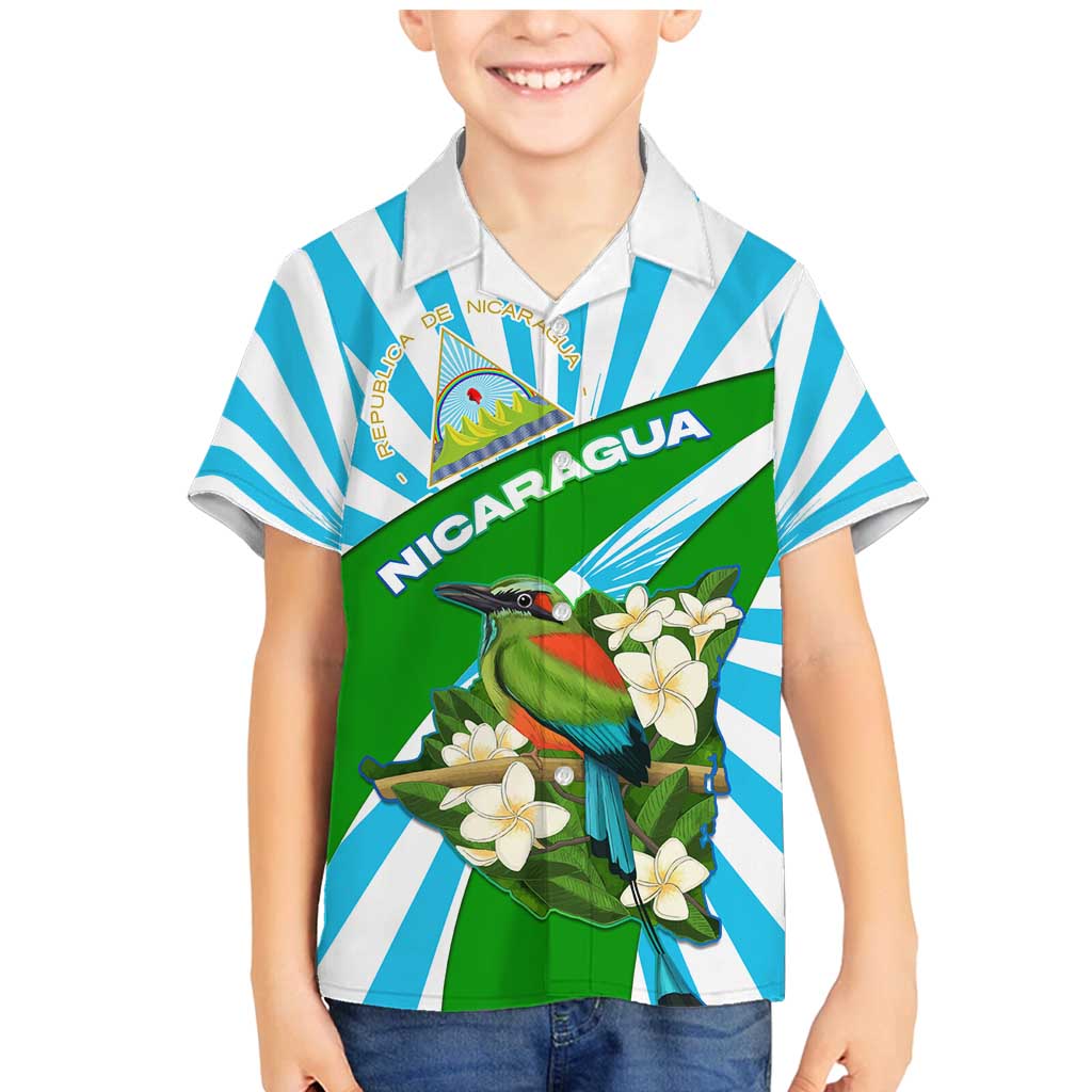 Nicaragua National Bird Family Matching Mermaid Dress and Hawaiian Shirt with White Flor de Sacuanjoche and Blue Stripe Design - Wonder Print Shop