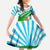 Nicaragua National Bird Family Matching Off The Shoulder Long Sleeve Dress and Hawaiian Shirt with White Flor de Sacuanjoche and Blue Stripe Design - Wonder Print Shop