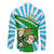 Nicaragua National Bird Family Matching Off Shoulder Maxi Dress and Hawaiian Shirt with White Flor de Sacuanjoche and Blue Stripe Design - Wonder Print Shop