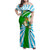Nicaragua National Bird Family Matching Off Shoulder Maxi Dress and Hawaiian Shirt with White Flor de Sacuanjoche and Blue Stripe Design - Wonder Print Shop