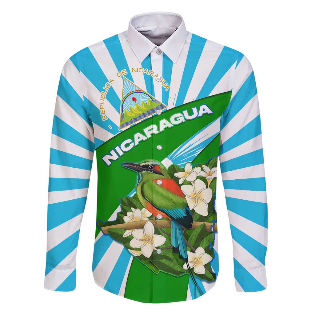 Nicaragua National Bird Family Matching Off Shoulder Short Dress and Hawaiian Shirt with White Flor de Sacuanjoche and Blue Stripe Design - Wonder Print Shop