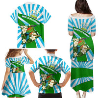 Nicaragua National Bird Family Matching Puletasi and Hawaiian Shirt with White Flor de Sacuanjoche and Blue Stripe Design - Wonder Print Shop
