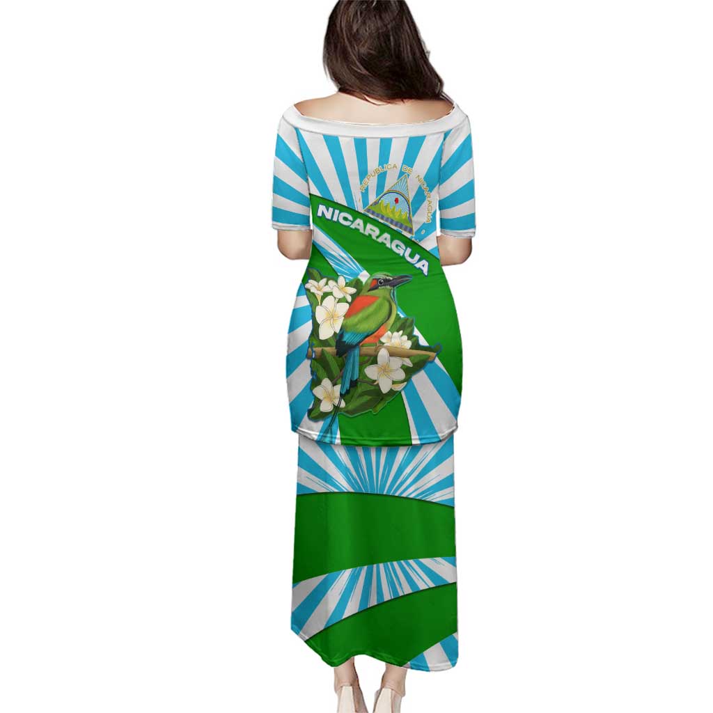 Nicaragua National Bird Family Matching Puletasi and Hawaiian Shirt with White Flor de Sacuanjoche and Blue Stripe Design - Wonder Print Shop