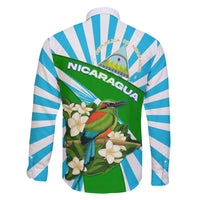 Nicaragua National Bird Family Matching Short Sleeve Bodycon Dress and Hawaiian Shirt with White Flor de Sacuanjoche and Blue Stripe Design - Wonder Print Shop