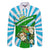 Nicaragua National Bird Family Matching Tank Maxi Dress and Hawaiian Shirt with White Flor de Sacuanjoche and Blue Stripe Design - Wonder Print Shop