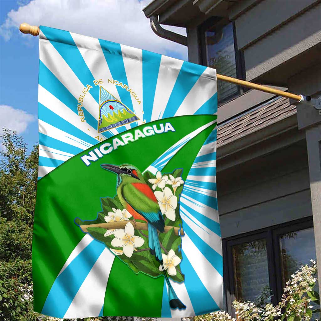 Nicaragua National Bird Garden Flag with White Flor de Sacuanjoche and Blue Stripe Design - Wonder Print Shop