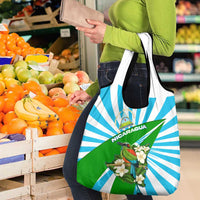 Nicaragua National Bird Grocery Bag with White Flor de Sacuanjoche and Blue Stripe Design - Wonder Print Shop