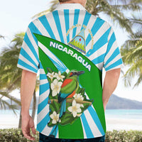 Nicaragua National Bird Hawaiian Shirt with White Flor de Sacuanjoche and Blue Stripe Design - Wonder Print Shop