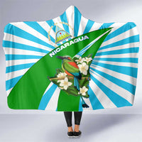 Nicaragua National Bird Hooded Blanket with White Flor de Sacuanjoche and Blue Stripe Design - Wonder Print Shop