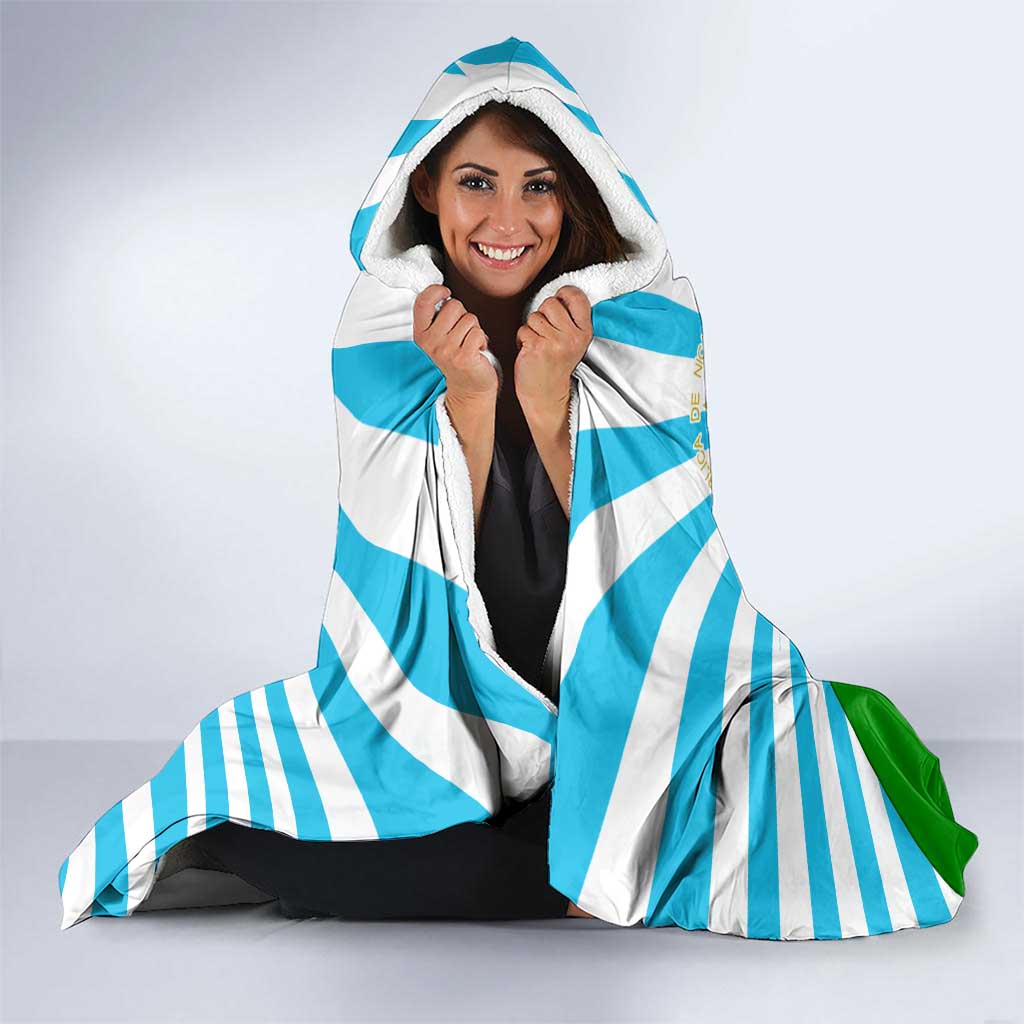 Nicaragua National Bird Hooded Blanket with White Flor de Sacuanjoche and Blue Stripe Design - Wonder Print Shop