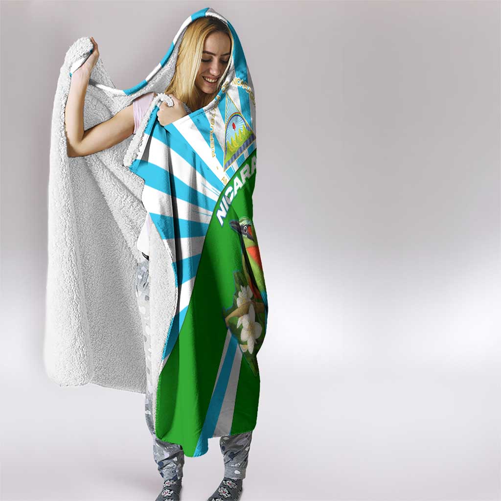 Nicaragua National Bird Hooded Blanket with White Flor de Sacuanjoche and Blue Stripe Design - Wonder Print Shop