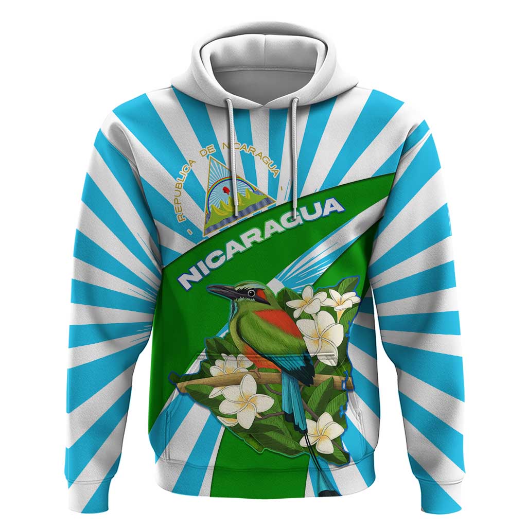 Nicaragua National Bird Hoodie with White Flor de Sacuanjoche and Blue Stripe Design - Wonder Print Shop