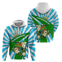 Nicaragua National Bird Hoodie with White Flor de Sacuanjoche and Blue Stripe Design - Wonder Print Shop