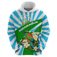 Nicaragua National Bird Hoodie with White Flor de Sacuanjoche and Blue Stripe Design - Wonder Print Shop