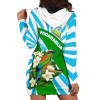 Nicaragua National Bird Hoodie Dress with White Flor de Sacuanjoche and Blue Stripe Design - Wonder Print Shop
