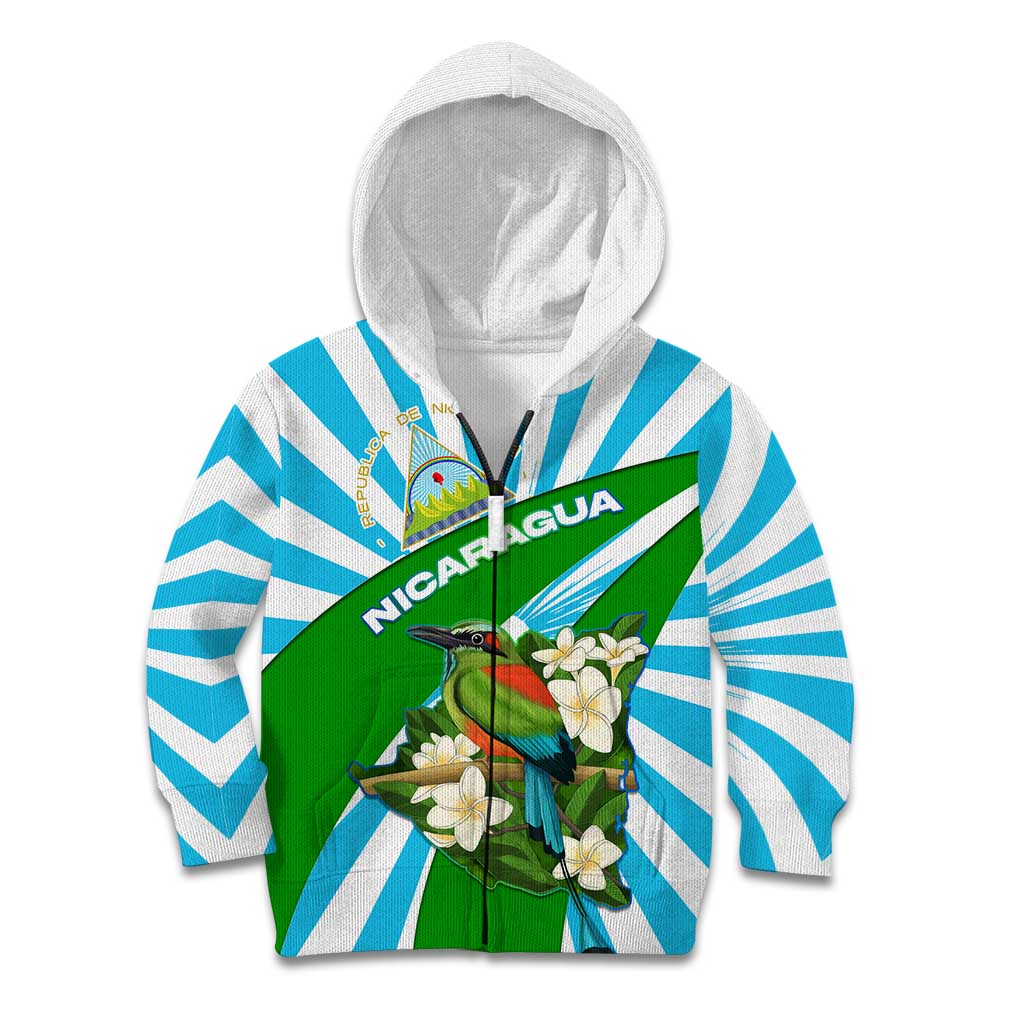 Nicaragua National Bird Kid Hoodie with White Flor de Sacuanjoche and Blue Stripe Design - Wonder Print Shop