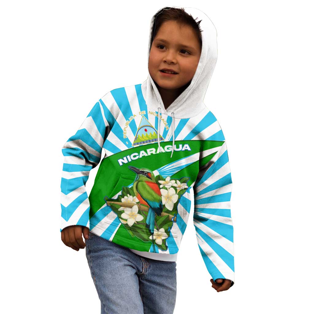 Nicaragua National Bird Kid Hoodie with White Flor de Sacuanjoche and Blue Stripe Design - Wonder Print Shop