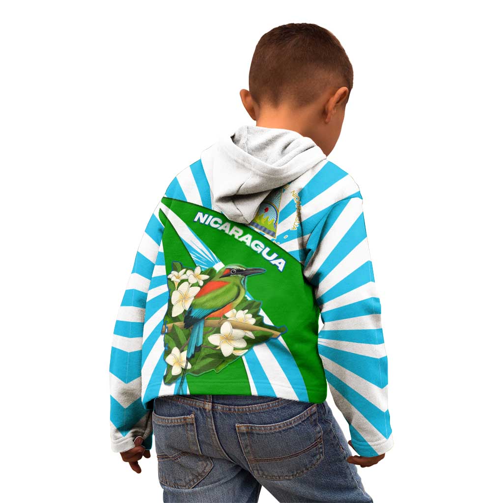 Nicaragua National Bird Kid Hoodie with White Flor de Sacuanjoche and Blue Stripe Design - Wonder Print Shop