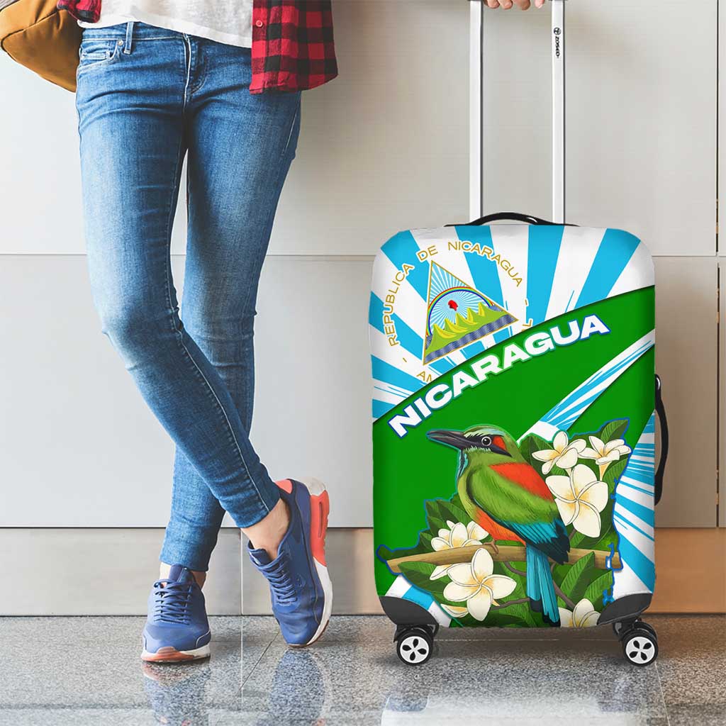 Nicaragua National Bird Luggage Cover with White Flor de Sacuanjoche and Blue Stripe Design - Wonder Print Shop